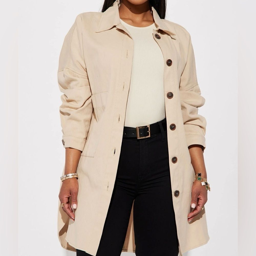 Fashion Nova Daleyza Button Up Long Sleeve Tan Beige Shacket  NWT Small